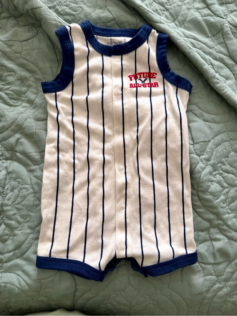 Carter's Navy and White Striped Baby Romper with Red Graphic
